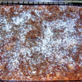 Homemade Crumb Cake with powdered sugar